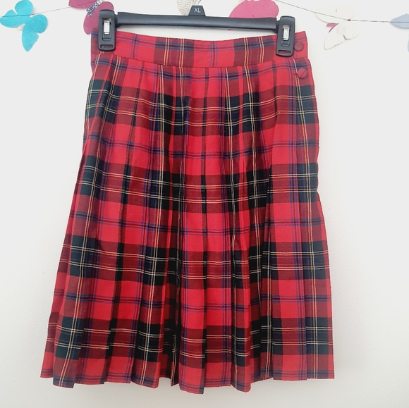 Vintage 90s Gap Plaid Red Pleated Tartan Skirt 5/6 - Picture 2 of 7